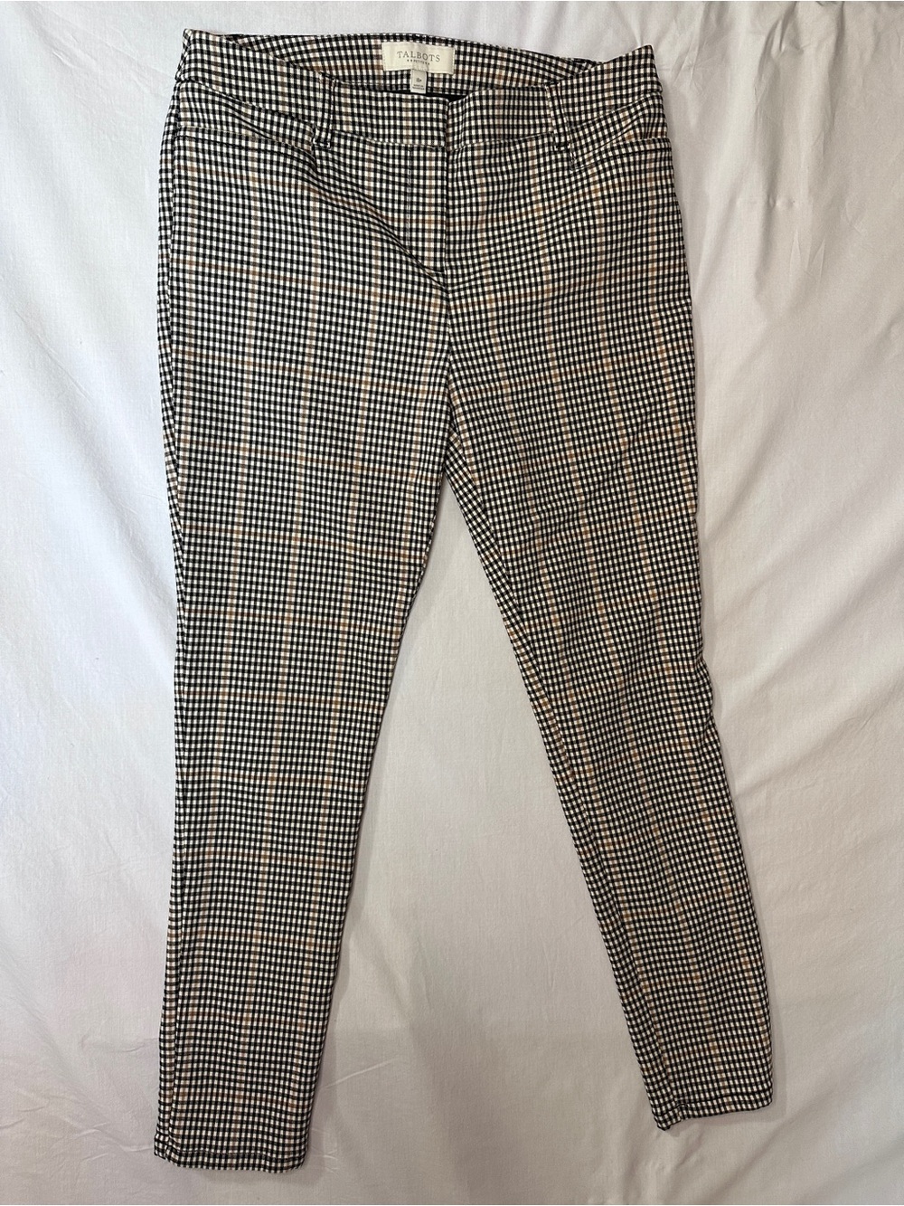 Talbots Black, White & Brown Gingham Straight-Leg Pants